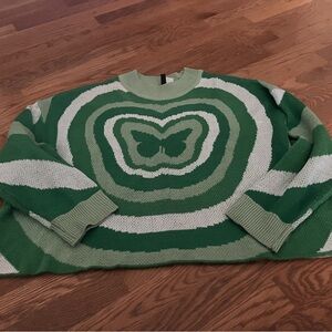 Vintage Inspired Green Butterfly Pattern Sweater